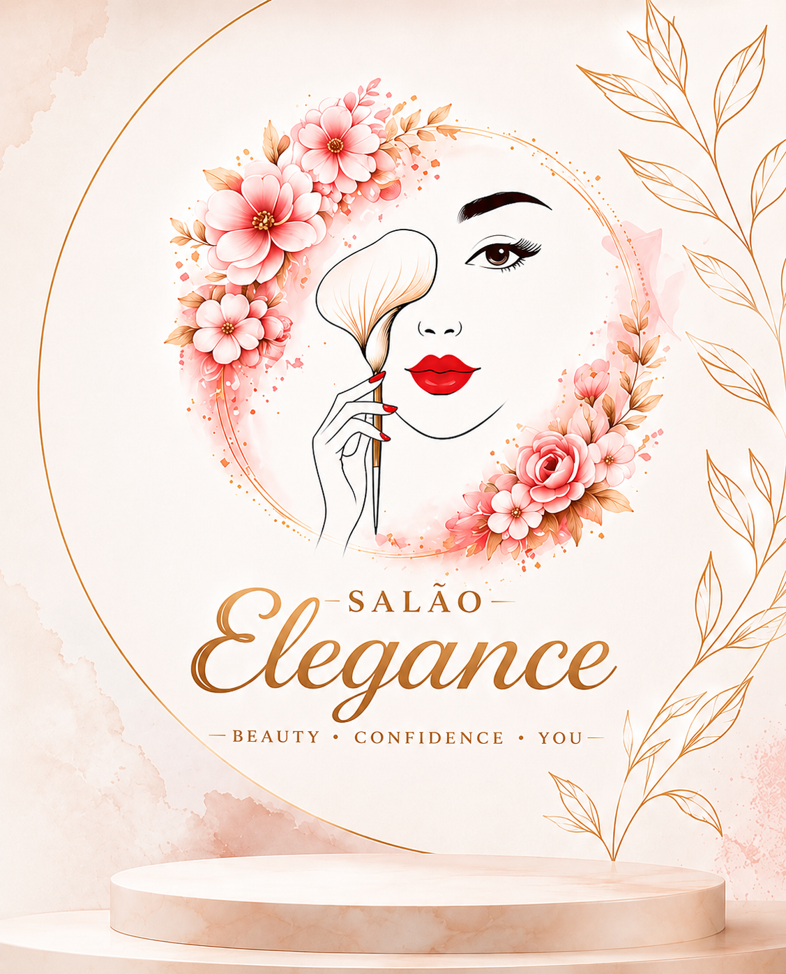 Salão Elegance floral face and beauty brand illustration